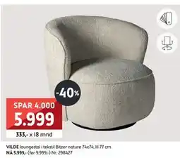 Bohus VILDE loungestol i tekstil Bitzer nature, NOK 5999 tilbud