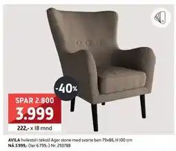 Bohus AVILA hvilestol i tekstil Ager stone med svarte ben, NOK 3999 tilbud