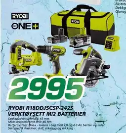 Coop Byggmix RYOBI R18DDJSCSP-242S VERKTØYSETT M/2 BATTERIER, NOK 2995 tilbud