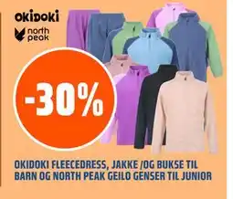 Coop Obs OKIDOKI FLEECEDRESS, JAKKE /OG BUKSE TIL BARN OG NORTH PEAK GEILO GENSER TIL JUNIOR tilbud