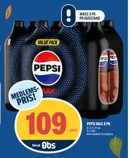 Coop Obs PEPSI MAX 8 PK, Medlemspris tilbud