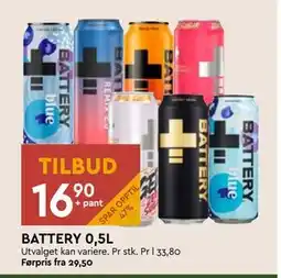 Coop Mega BATTERY 0,5L, NOK 16.9 tilbud