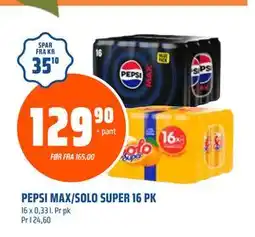 Coop Obs PEPSI MAX/SOLO SUPER 16 PK, NOK 129.9 tilbud