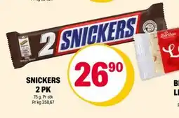 Coop Extra SNICKERS 2 PK, NOK 26.9 tilbud