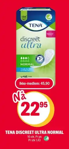 Coop Extra TENA DISCREET ULTRA NORMAL, NOK 45.9, Medlemspris tilbud