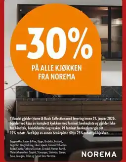 Byggmakker 30% PÅ ALLE KJØKKEN FRA NOREMA tilbud