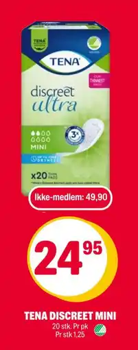 Coop Extra TENA DISCREET MINI, NOK 49.9, Medlemspris tilbud