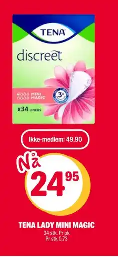 Coop Extra TENA LADY MINI MAGIC, NOK 49.9, Medlemspris tilbud