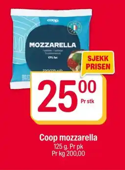 Coop Extra Coop mozzarella, NOK 25 tilbud