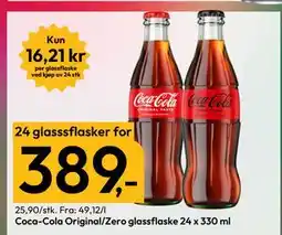 Gigaboks Coca-Cola Original/Zero glassflaske 24 x 330 ml, NOK 389 tilbud