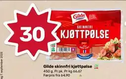 Matkroken Gilde skinnfri kjøttpølse, NOK 30 tilbud