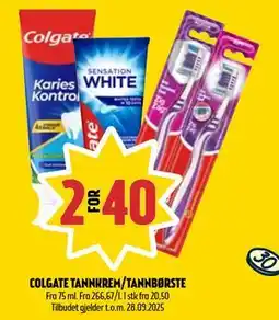 Coop Prix COLGATE TANNKREM/TANNBØRSTE, NOK 40 tilbud