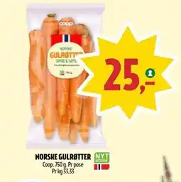 Coop Prix NORSKE GULRØTTER, NOK 25 tilbud