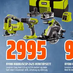 Obs Bygg RYOBI R18DDJSCSP-242S verktøysett tilbud