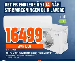 Obs Bygg Mill calm wifi varmepumpe 3800 w, ferdig montert tilbud