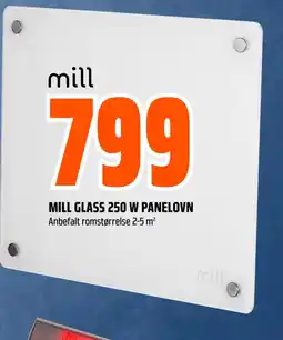 Obs Bygg MILL Glass 250 w panelovn tilbud