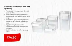 Clas Ohlson Stabelbare plastbokser med lokk, 5-pakning tilbud