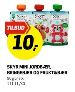 Bunnpris SKYR MINI JORDBÆR, BRINGEBÆR OG FRUKT&BÆR, NOK 10 tilbud