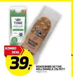 Bunnpris BONDEBRØD OG TINE MELLOMMELK 2% FETT, NOK 39 tilbud