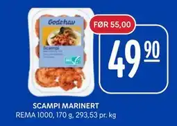 Rema 1000 SCAMPI MARINERT, NOK 49.9 tilbud