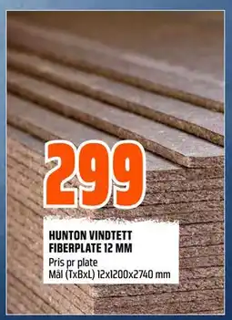 Obs Bygg HUNTON VINDTETT FIBERPLATE 12 MM., NOK 299 tilbud