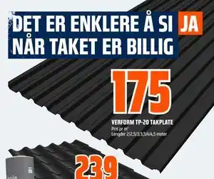 Obs Bygg VERFORM TP-20 TAKPLATE, NOK 175 tilbud