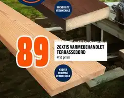 Obs Bygg 26X115 VARMEBEHANDLET TERRASSEBORD, NOK 89 tilbud