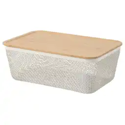 IKEA Ikea 365+ Matoppbevaringskurv med lokk, rektangulær metall/hvit bambus, 32x21x13 cm tilbud