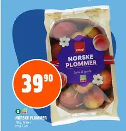 Coop Obs NORSKE PLOMMER, NOK 39.9 tilbud