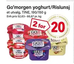 Nærbutikken Go'morgen yoghurt/Rislunsj, NOK 20 tilbud