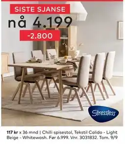 Skeidar Chilli spisestol, NOK 4199 tilbud
