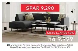 Skeidar Portland hjørnesofa 2-seter, NOK 9999 tilbud
