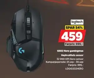 POWER G502 Hero gamingmus, NOK 459 tilbud
