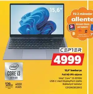 POWER 15,6 bærbar pc, NOK 4999 tilbud