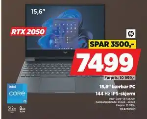 POWER 15,6 bærbar PC, NOK 7499 tilbud