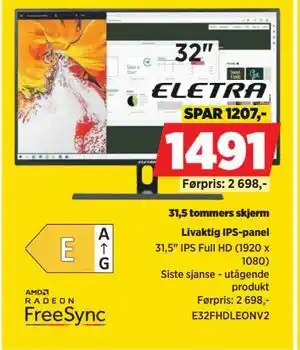 POWER 31,5 tommers skjerm, NOK 1491 tilbud