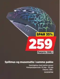 POWER Spillmus og musematte i samme pakke, NOK 259 tilbud