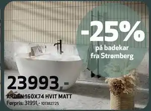 Flisekompaniet ARDEN 160X74 HVIT MATT, NOK 23993 tilbud