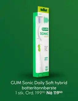 Vitusapotek GUM Sonic Daily Soft hybrid batteritannbørste, Medlemspris tilbud