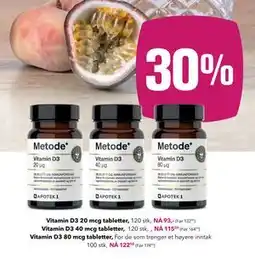 Apotek 1 Vitamin D3 20 mcg tabletter, NOK 93 tilbud