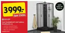 Jula Svart dusjkabinett med takdusj 90x90x225 cm, NOK 3999 tilbud
