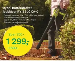 Felleskjøpet Ryobi batteridrevet løvblåser RY18BLCXA-0 tilbud
