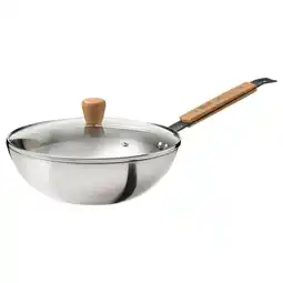 IKEA Vardagen Wok med lokk, glass/karbonstål bøk, 28 cm tilbud