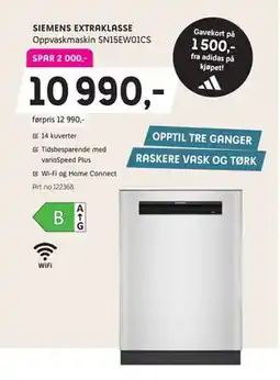 ELON SIEMENS EXTRAKLASSE Oppvaskmaskin SN15EW01CS, NOK 10990 tilbud