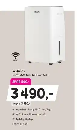 ELON WOOD'S Avfukter MRD20GW WiFi, NOK 3490 tilbud