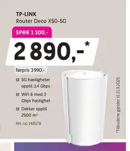 ELON TP-LINK Router Deco X50-5G, NOK 2890 tilbud