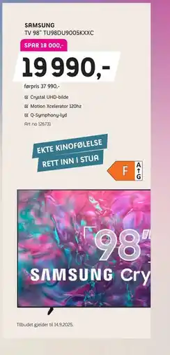 ELON SAMSUNG TV 98” TU98DU9005KXXC, NOK 19990 tilbud