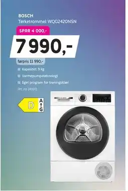 ELON BOSCH Tørketrommel WQG2420NSN., NOK 7990 tilbud