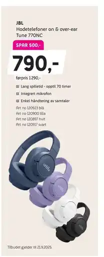 ELON JBL Hodetelefoner on & over-ear Tune 770NC, NOK 790 tilbud