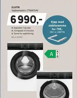 ELON ELVITA Vaskemaskin CTM4714V, NOK 6990 tilbud